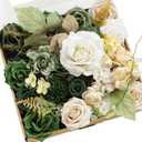 Ling's moment Fake Flowers Box, Faux Artificial Greenery Stems Foam Roses Dahlia Silk Ranunculus Fabic Flower for Centerpieces Bouquet Wedding Vase Decorations, Emerald & Tawny Beige, Grand Combo