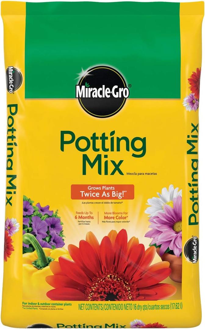 Miracle-Gro Potting Mix, For Container Plants, Flowers, Vegetables, Shrubs, Annuals, Perennials, Feeds up to 6 Months, 16 qt. (EXP 11/30/26)
