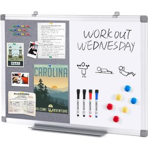 S SWANCROWN 2 in 1 Combo Board Magnetic Whiteboard & Felt Board,Dry Erase Board Bulletin Board Vision Board for Wall,Home,School,Office,24x18inches