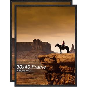 A PLUS MAX 30x40 Picture Frame Set of 2, Black Engineered Wood Frame for 30 x 40 Inch Picture Poster Photo, Light Weight 30 by 40 Frame with Wood-grain for Wall - 2 Pack/Black/30 x40
