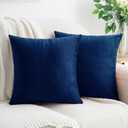 HWY 50 Navy Blue Velvet Throw Pillow Covers 18x18 Inch, Pack of 2 Soft Cozy Solid Decorative Luxury Cushion Cases for Couch Sofa Bed Living Room Bedroom