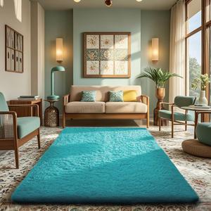 Ophanie Teal Rugs for Living Room Bedroom, 6x9 Fluffy Fuzzy Furry Carpet, Plush Soft Shaggy Bedside Indoor Floor Area Rug for Kids Girls Boys Baby Teen Dorm Nursery Home Decor Aesthetic