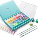HIMI Twin Cup Jelly Gouache Paint Set with 3 Paint Brushes, 48 Colors 12g, Jelly Cup Design, Non Toxic Paint for Canvas and Paper, Art Supplies for Professionals (Green Case)