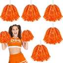 6 Pcs Orange Pom Poms Cheerleading Metallic Foil Orange Cheerleading Pom Poms with Plastic Handles Orange Pom Poms for Cheering in Sports Meet Competition Fields and Other Festive Occasions, 30 Grams