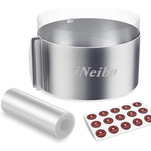 iNeibo Cake Ring and Cake Collar Set, 6 to 12 Inch Adjustable Cake Mousse Mould Set with 6inch Clear Cake Roll, Stainless Steel Pastry Ring, Mousse Ring, Ring Mold for Baking