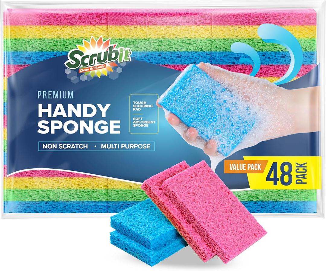 SCRUBIT 48-Count Sponges Kitchen for Dishes Cleaning - Non-Scratch Dish Scrub Sponge, Natural Cellulose Kitchen Sponges