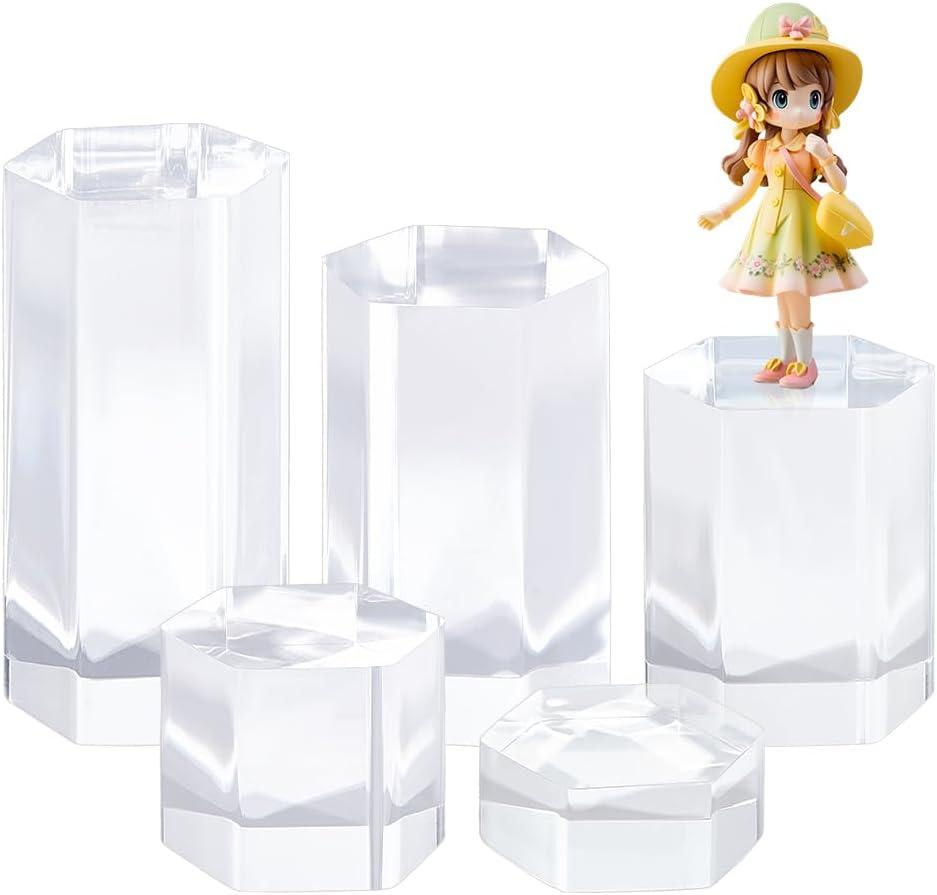 BENECREAT 5 Pcs Acrylic Blocks, Clear Hexagon Display Pedestals, Display Blocks Tabletop Display Stand, Photography Props for Miniature Collectible Jewelry Watch and Decor Displaying