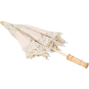 TOPINCN Embroidery Parasol Handmade Lace Flower Bride Umbrella Wedding Bride Photography Umbrella(L-Beige)