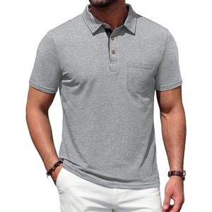 Men's Polo Shirts Short Sleeve Casual Summer Cotton Shirts for Men Performance Collared Golf Shirts with Pocket (Medium, Gray)