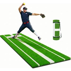 Softball Pitching Mat with Pitching Rubber & Stride Line, Denser Antifade Turf, Antislip EVA Bottom 10ft x 3ft, Indoor/Outdoor Training Aid