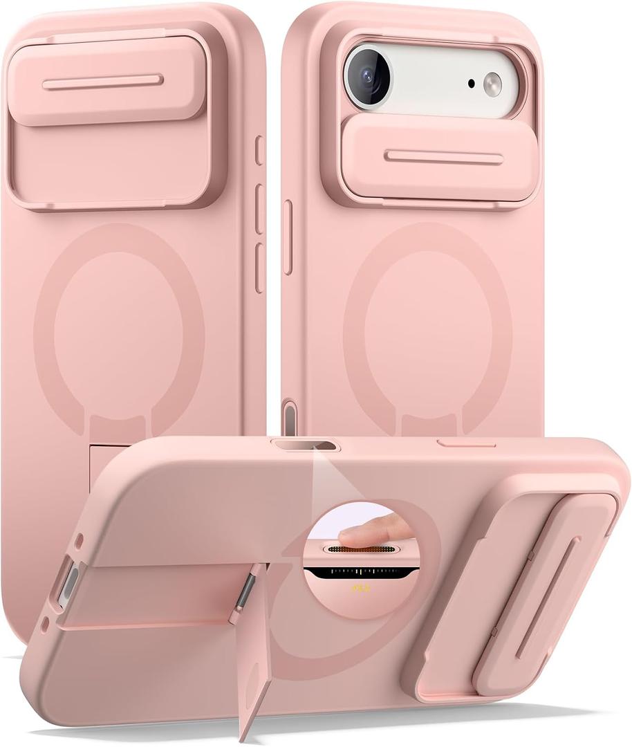 SURITCH for iPhone Air Case with Camera Control Cover, Camera Slide Cover and Adjustable Kickstand, Compatible with MagSafe, Shockproof Bumper Protective Cases for iPhone 17 Air 6.5 Inch, Pink