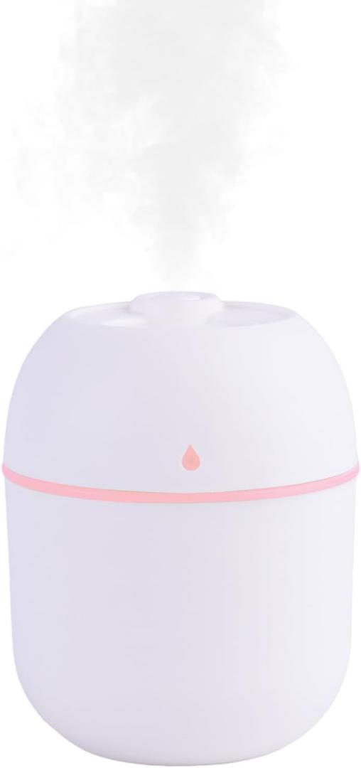 Portable Mini Humidifier Small Cool Mist Humidifier Personal Desktop USB Powered Super Quiet for Travel Car,Office,Baby Bedroom, Night Light, 2 Mist Modes, Auto Shut-off (white)