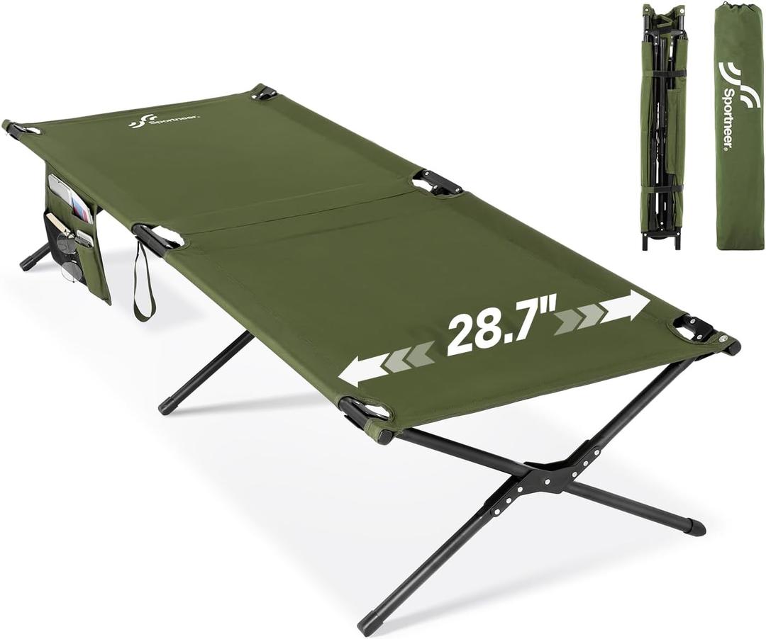 Sportneer Camping Cot, 78.3"x28.7"x14.6" Portable Folding Bed for Adults with Storage Bag, Support 330 LBS, Compact for Outdoor Camping, Travel, Home Guest Room (Army Green)