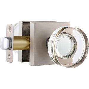Passage Crystal Door Knobs Interior, Square Brushed Nickel Satin Nickel Glass Handles for Closet, Hallway
