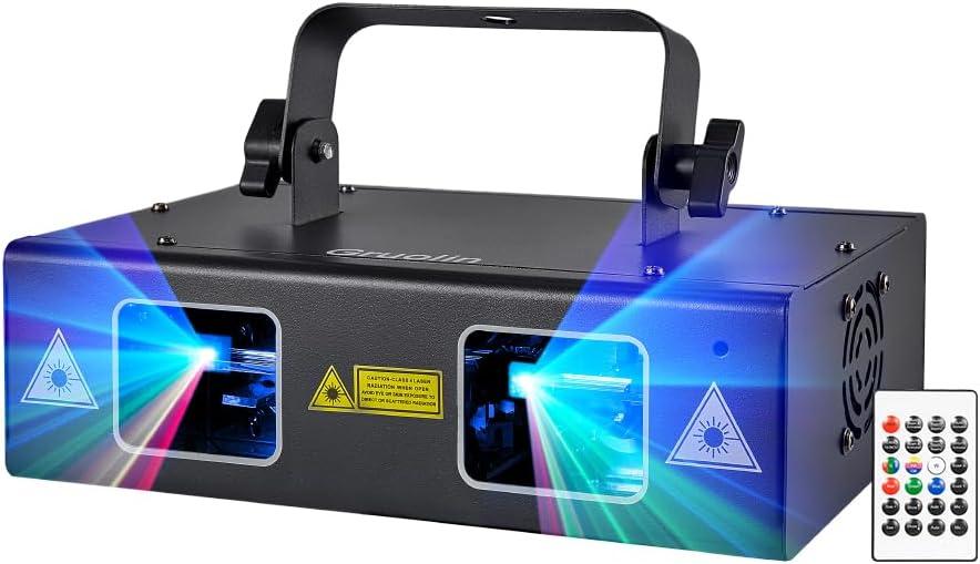 DJ Lights Party Lights, Gruolin RGB Full Color Laser Stage Light Music Sound Activated & DMX Control Patterns Projector, Perfect for Party Disco Bar Club Stage & DJ Lighting