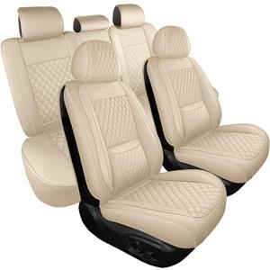 Light Beige Thick Nappa Leather Automotive Front Car Seat Covers Set of 2