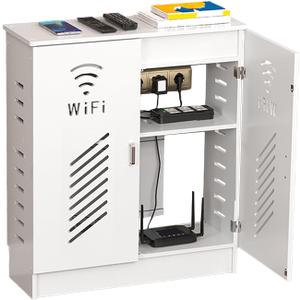 WiFi Router Storage Cabinet, Floor Standing Router Decorative Storage Box, Power Strip Cable Management Hider Organizer, Router Modem Cover for Home Office (White) (19.7x27.6x9.8in)