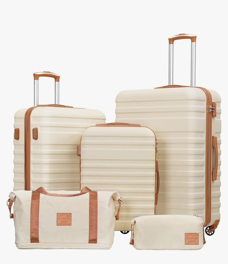 Coolife Suitcase Set 3 Piece Luggage Set Carry On Hardside Luggage with TSA Lock Spinner Wheels (White, 5 piece set)