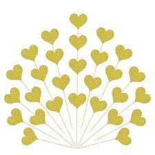 30 pcs cake topper Heart Gold