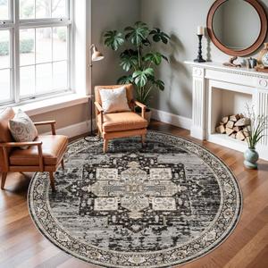 RUUGME Hallway 6ft Round Rugs - Boho Rugs for Living Room Stain Resistant Carpet Vintage Tribal Rugs for Bedroom Kitchen Dining Room with Non Slip Backing Home Decor Floor Decoration Mat 6ft Black