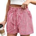 Womens Ruffle Waist Gingham Plaid Shorts Pajama Cotton Boxer 2026 (Red, S)