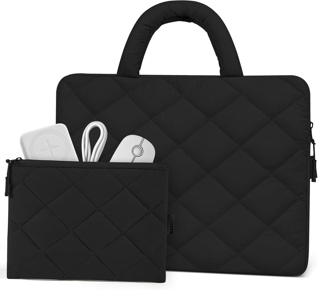 Allive Puffy Laptop Sleeve 13-14 Inch - Shockproof Laptop Case with Handle, Accessories Case  Fits MacBook Pro 16 Inch,15.6 Inch HP (Black)