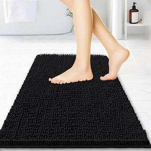 BOANKODU Bathroom Rugs 32x20, Extra Soft Absorbent Chenille Bath Rugs, PVC Backing Quick Dry, Machine Washable Bath Mats for Bathroom Floor, Tub and Shower, Home Decor Accessories, Black,Pack Of 2