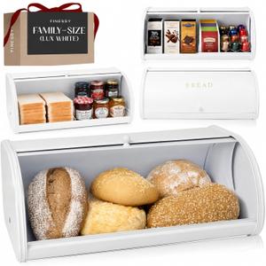Large Bread Box Roll Top, White Metal Bread Box For Kitchen Counter