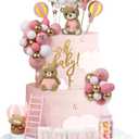 44 PCS Bear Cake Toppers - Mini 3D Bear BABY Letters Milk Bottle Pink Gold Foam Balls Cake Toppers for Boy Girl Birthday Party Baby Shower Cake Decorations