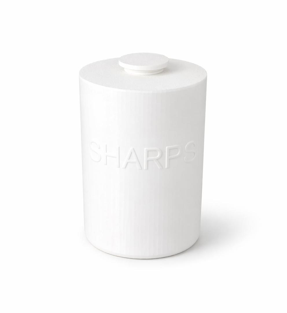 Decorative Sharps Container, 1 Liter/ 1 qt, Bathroom Counter Storage, White
