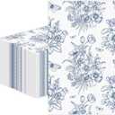100 PCS Blue Floral Paper Napkins, Disposable Blue & White Flowers Bathroom Guest Hand Towels Decoupage Dinner Napkins Decorative for Kitchen Wedding Birthday Bridal & Baby Shower Party Decoration