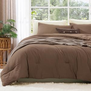 WRENSONGE Queen Comforter Set - 3 Pieces Prewashed Brown Comforter Soft Lightweight for All Seasons,Down Alternative Comforters Queen Size with 2 Pillow Shams