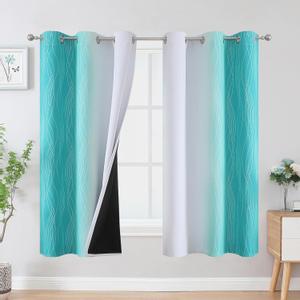 Estelar Textiler Teal and Greyish White Blackout Curtains & Drapes for Bedroom, Thermal Insulated Ombre Blackout Drapes, Room Darkening Energy Saving Curtains for Living Room, 42Wx63L, 2 Panels