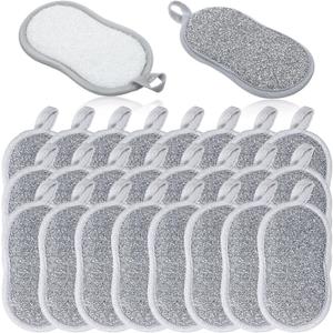 24 PCS Multi Purpose Scrub Sponges Gray Non Scratch Microfiber Sponge Cleaning Dish Scrubber Reusable Dish Sponges for Washing Dishes Along with Heavy Duty Scouring Power