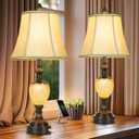 27'' High Vintage Table Lamp Set of 2 for Living Room Farmhouse Bedside Lamp with Fabric Shades Boho Nightstand Lamp with USB and Nightlight for Bedroom Home Office Hotel Bar (Bulb Included)