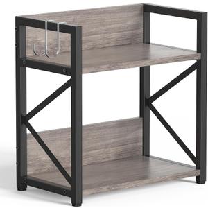 Spice-Rack-Organizer-Shelf for Kitchen Counter, 2 Tiers Coffee Bar Station Organizer for CountertopSpace Saving Desk Shelving Riser Unit (Grey, Medium)