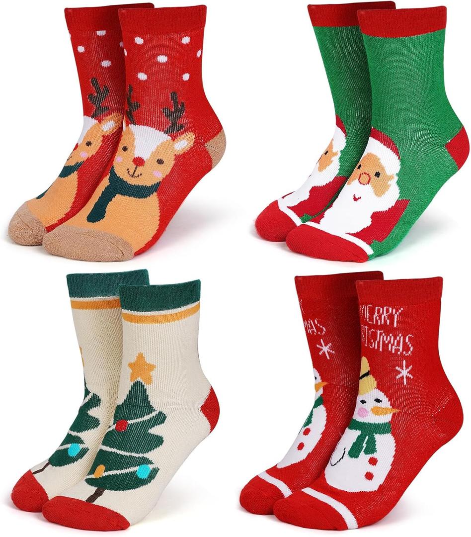 4-Pairs Merino Wool Christmas Kids Socks - Thickened Winter Warm Cotton Socks, Christmas Gift for Children (3-5T, Multicolor)