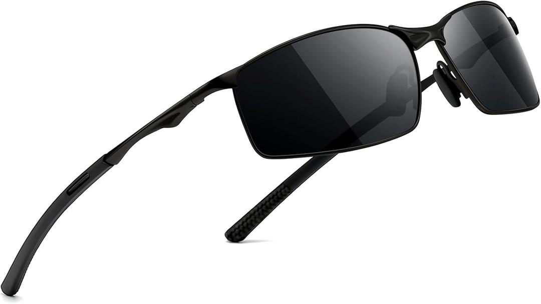 Men's Polarized SunglassesUltra Light Rectangular Metal Frame with Spring Hinge for Driving & Golf