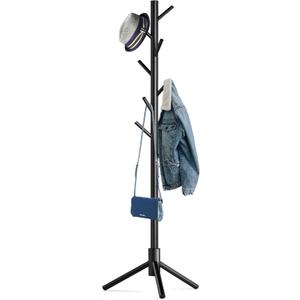 Hupmad Wooden Tree Coat Rack Stand,Sturdy Freestanding Coat Rack with 8 Hooks,3 Adjustable Height for Child Adult,Wood Coat Stand Tree Fits Entryway Bedroom Office for Bags,Hats (1 PC, Black)