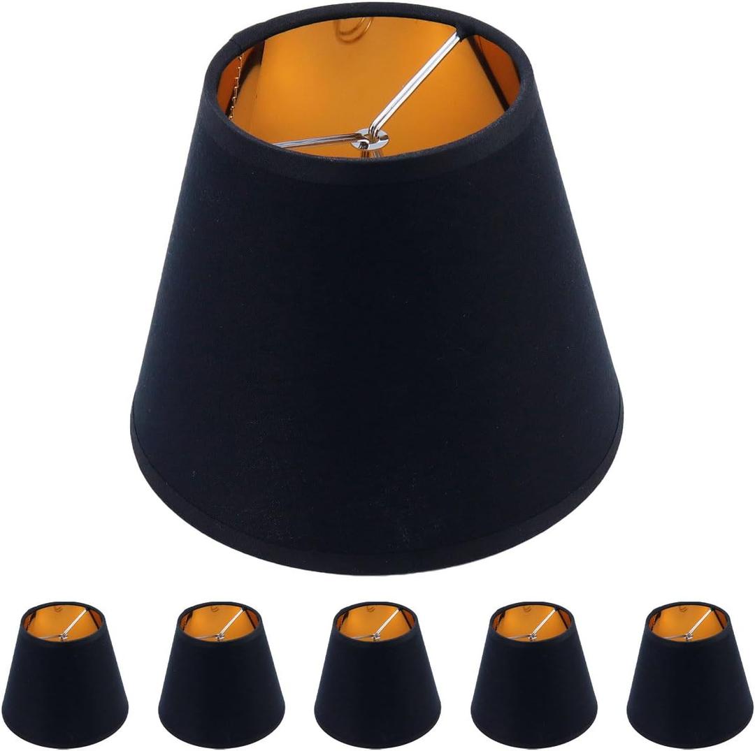 6Pcs Chandelier Shade for Candelabra Bulbs, Clip Mount Shade, 3.54" X 5.9" X 4.72" Small Lamp Shades Set of 6 for Chandelier Table Lamps Hallway Lamps,Black&Gold