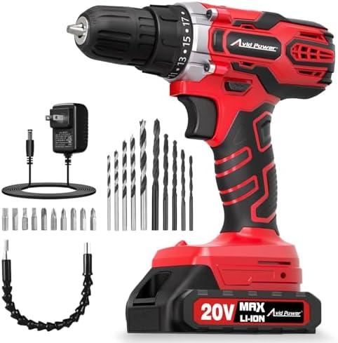 AVID POWER 20V MAX Power Drill Kit, Cordless Drill Set with Battery and Charger, 2 Variable Speed