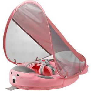Mambobaby Float with Canopy Baby Float Non-Inflatable Baby Pool Float Solid Swimming Float Upgraded Add Tail Never Flip Over for Infant 3-24 Months, Pink, Medium