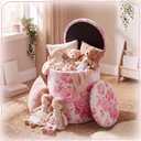 Novabright 1 Pcs 16" Dorm Tufted Round Floral Ottoman,Classic,Damask Pink, 19.7"D x 16.7"W x 16.7"H