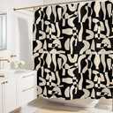 Modern Black and Ivory Geometric Pattern Print Shower Curtain - Abstract Minimalist Pattern - Neutral Design - Trendy Fabric Shower Curtain for Any Bathroom - 72x72 Inches (Geo Black)