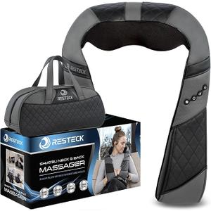 RESTECK Massagers for Neck and Back with Heat  Deep Tissue 3D Kneading Pillow, Electric Shiatsu Shoulder Massage, Foot, Legs,Body  Relieve Muscle Pain  Office, Home & Car