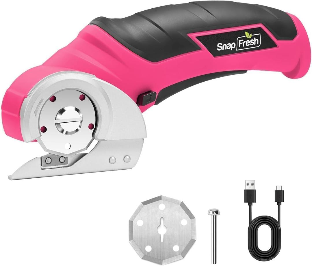 SnapFresh Cordless Electric Scissors- 4V Mini Cardboard Cutter for Boxes, Carpet, Paper  Rotary Cutter for DIY Projects, Safety Box Cutter with Battery & Type-C Cable(Hot Pink) (Multi)