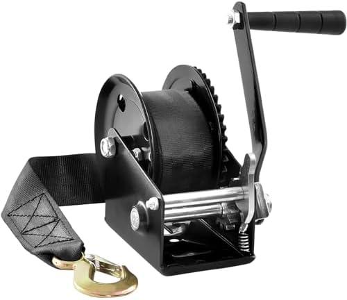 VEVOR Boat Winch, 1200 lbs Capacity Hand Boat Trailer Winch Heavy Duty Rope Crank with 23 ft Polyester Strap and Two-Way Ratchet, Manual Operated Hand Crank Winch for Trailer, Boat or ATV Towing