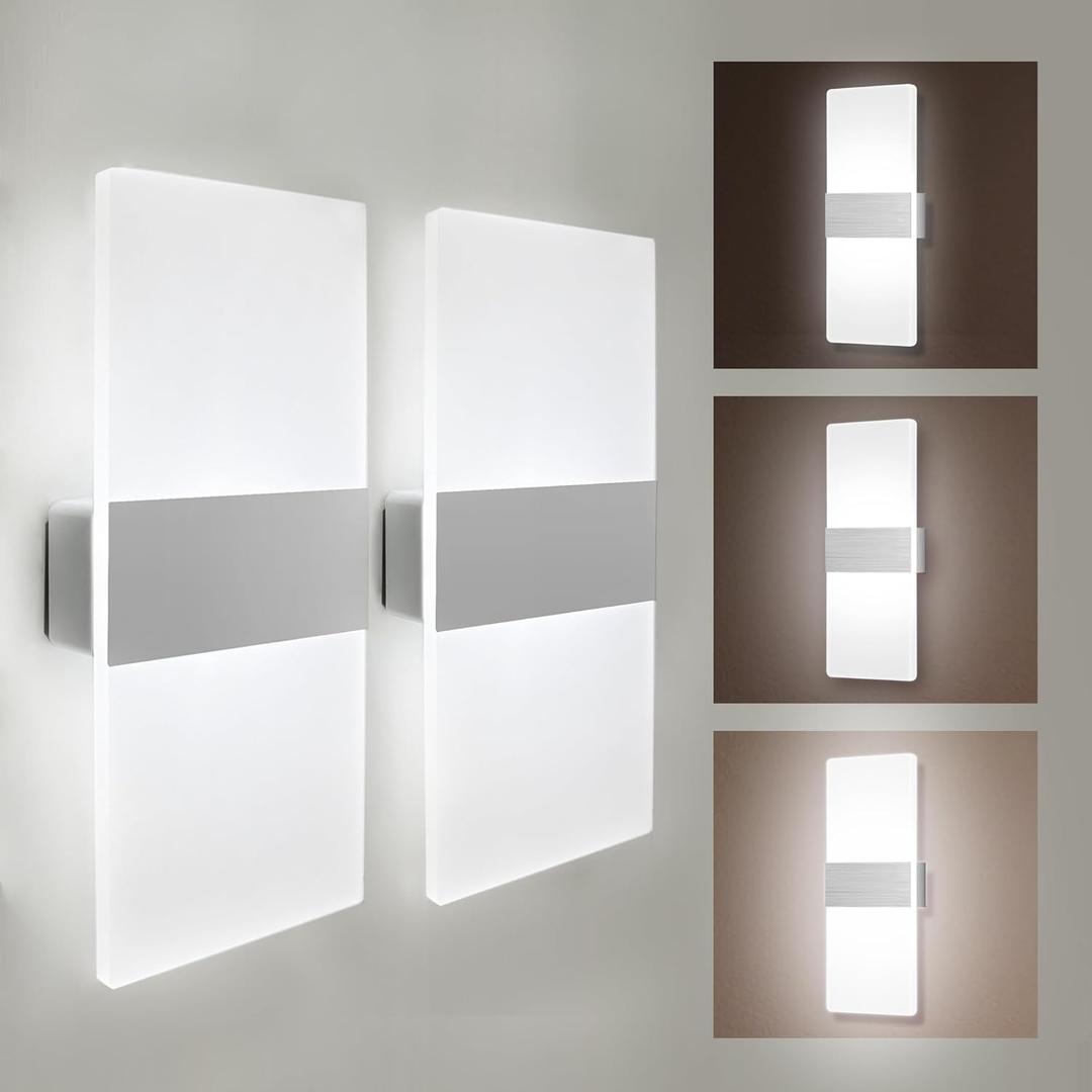 MEHIDFY Wall Sconces Sets of 2, Dimmable Touch Control Wall Lamp, Rechargeable LED Wall Sconces, Battery Operated Wall Lights, Bedside Lamp, Reading Light Bedroom with 4 Brightness (White)