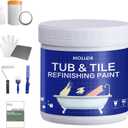 Tub and Tile Refinishing Kit with Tools, 35oz White Tile Paint Water Based & Low Odor, DIY Bathtub Paint, Easy to Use for Bathroom, Kitchen, Porcelain, Floor, Semi-Gloss White,50-60sq.ft