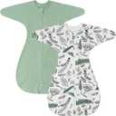 ZIGJOY Baby Transitional Swaddles for Newborns: 0.5 Tog Arms Up Sleep Sack 6-12 Months Soft Cotton Shark Fin 2 Way Zipper
